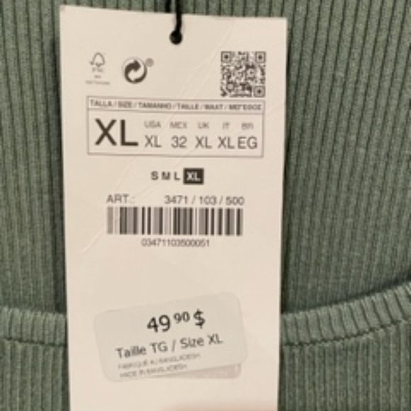 Knit Green Zara Midi Dress XL NWT - Picture 5 of 5